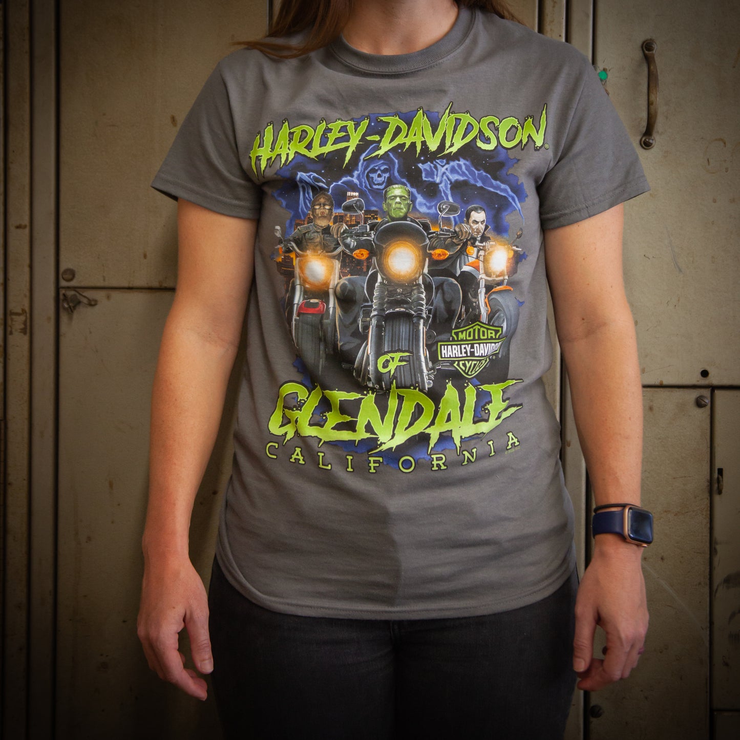 Harley-Davidson® of Glendale Shirt Short Sleeve Hollywood Fright Nights Gray