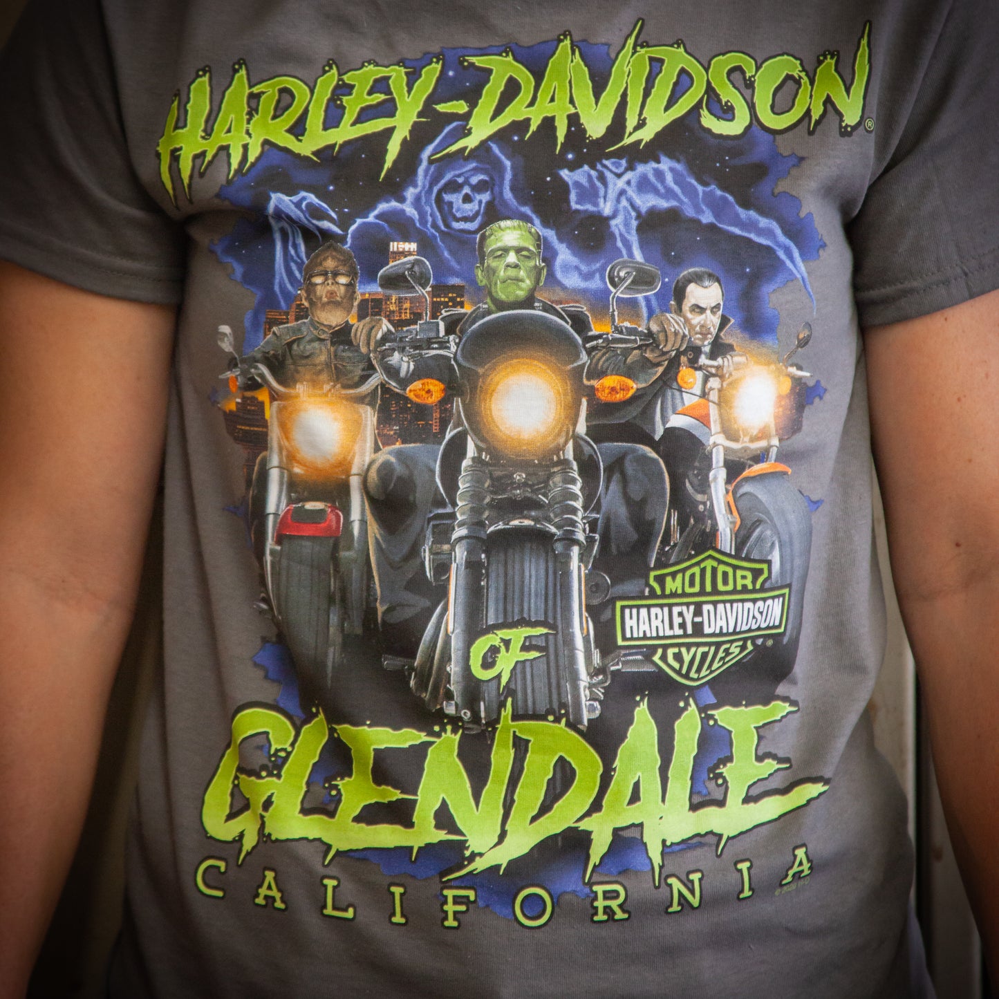 Harley-Davidson® of Glendale Shirt Short Sleeve Hollywood Fright Nights Gray