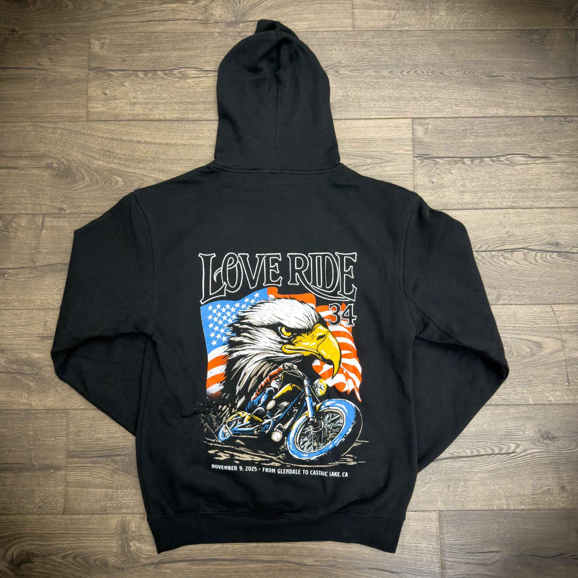 Glendale Harley-Davidson¨ Black Love Ride¨ 34 USA Flag & Eagle Pullover Hoodie Back
