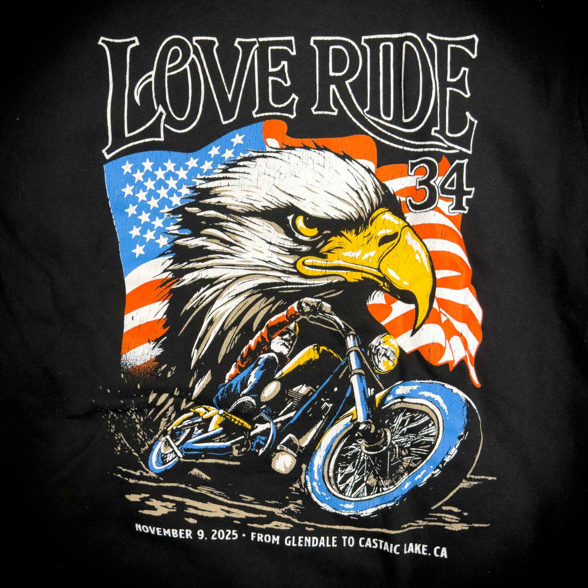 Glendale Harley-Davidson¨ Black Love Ride¨ 34 USA Flag & Eagle Pullover Hoodie Back Design