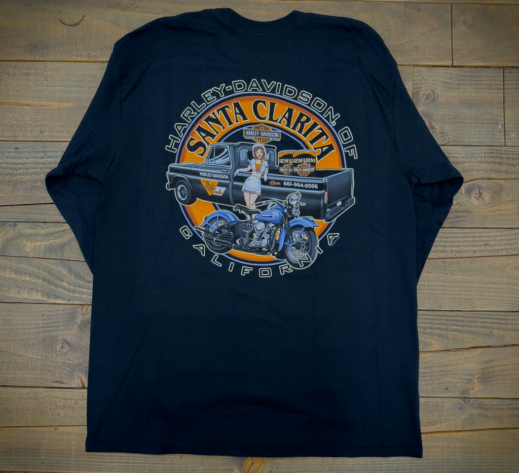 Santa Clarita Harley-Davidson® Black Pin-Up Truck Long Sleeve T-Shirt Back