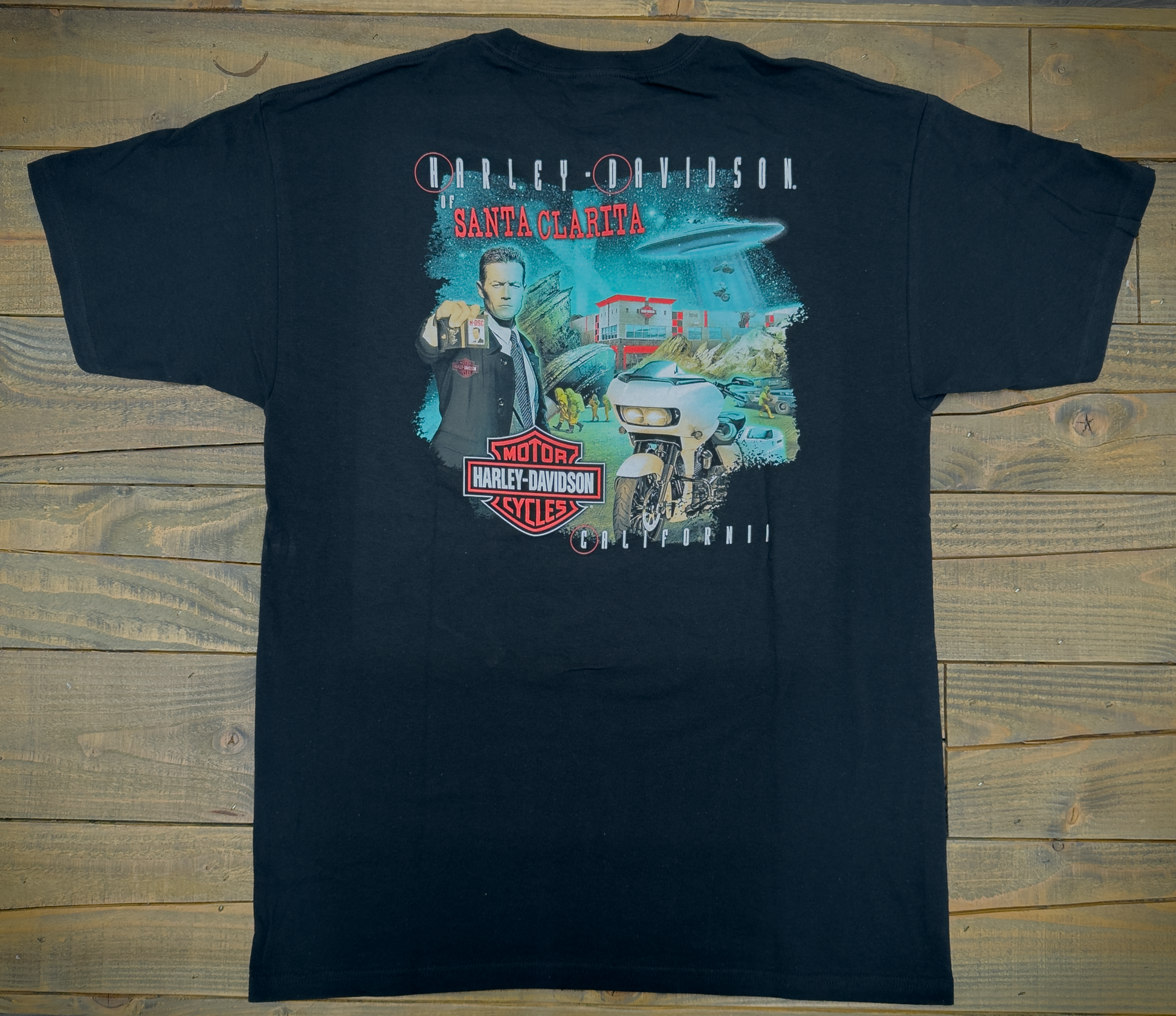 Santa Clarita Harley-Davidson® Black Robert Patrick UFO Hunter T-Shirt Back