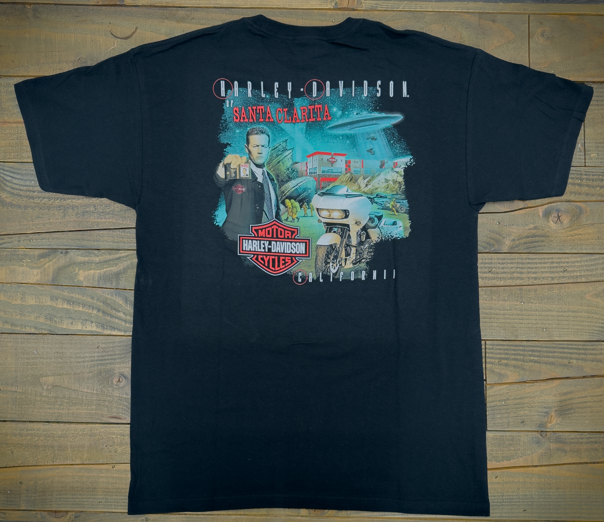 Santa Clarita Harley-Davidson® Black Robert Patrick UFO Hunter T-Shirt Back
