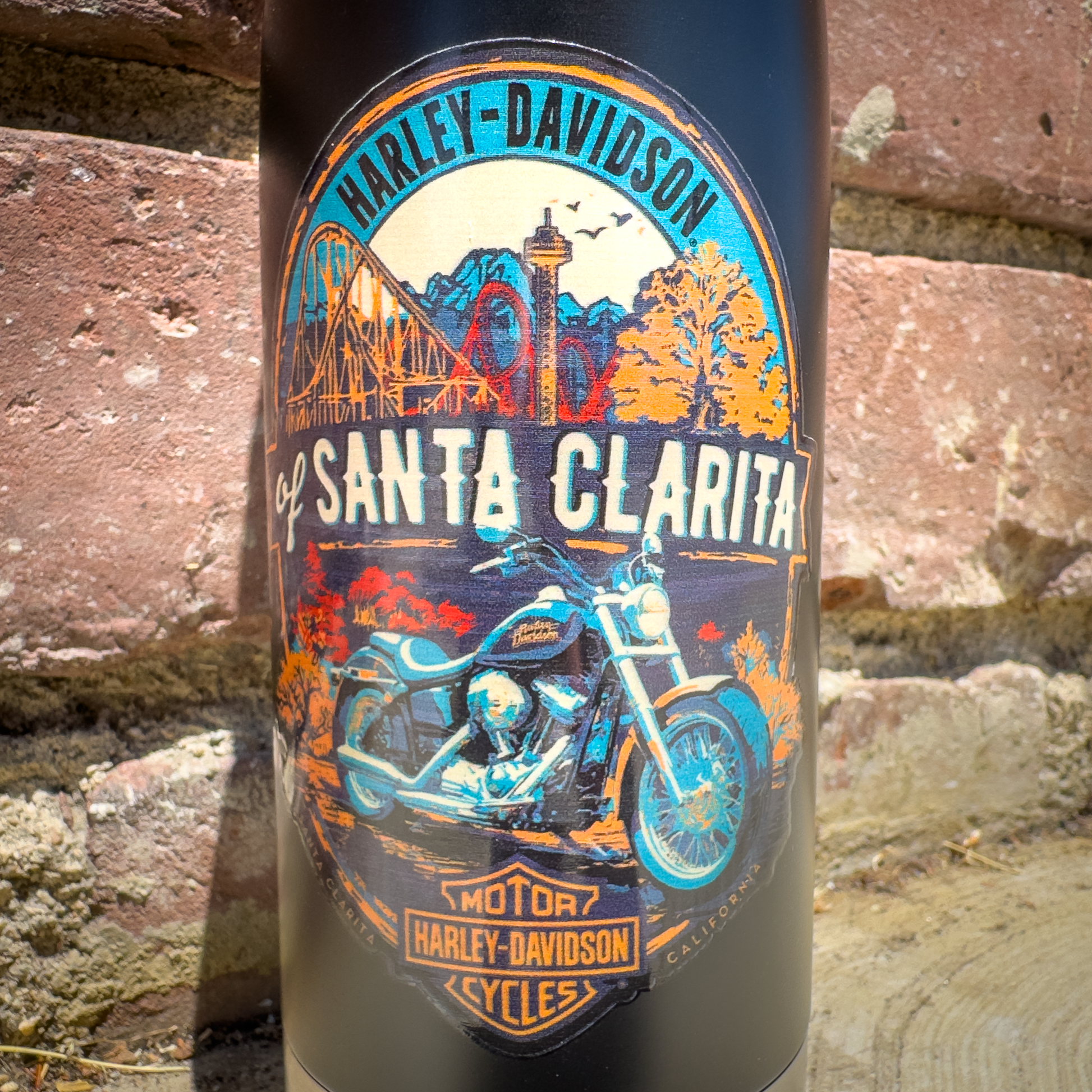 Santa Clarita Harley-Davidson® Black Theme Park Water Bottle Design