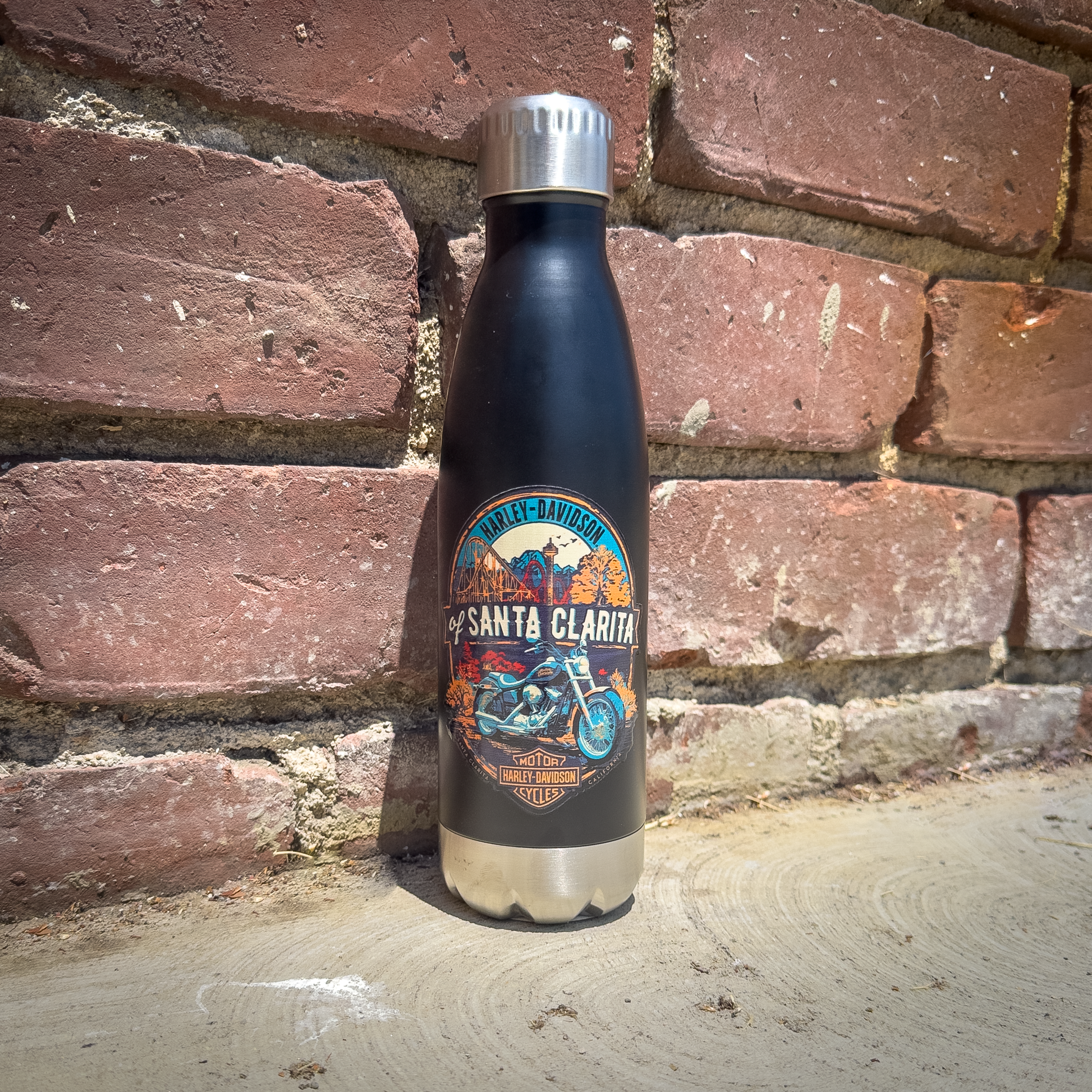 Santa Clarita Harley-Davidson® Black Theme Park Water Bottle Front