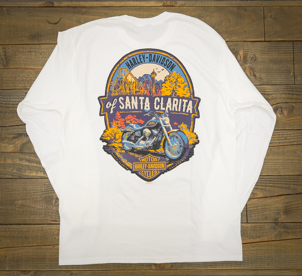 Santa Clarita Harley-Davidson® White Theme Park Long Sleeve T-Shirt Back